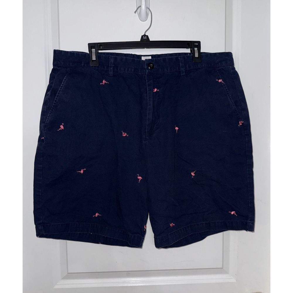 Gap Mens Shorts 38 Blue Flat Front Pockets‎ Pink Flamingos Casual Preppy Cutoff